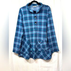 Soft Surroundings Brynne Blue Plaid Pullover Tunic Top Size Medium Style 2CU37
